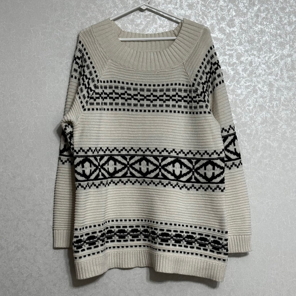 Chaps Cream Black Fair Isle Chunky Knit Sweater Pullover Long Sleeve Casual XXL